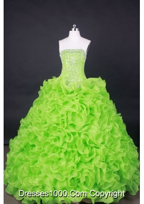 Popular Ball Gown Strapless Floor-Length Orangza Spring Green Beading Quinceanera Dresses