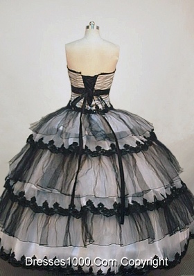 Popular Ball Gown Strapless Floor-length Organza Black and White Quinceanera Dress