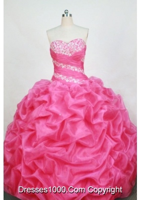 Romantic Ball Gown Sweetheart Floor-length Rose Pink Organza Beading Quinceanera dress