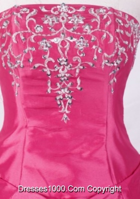 Swwet Ball Gown Strapless FLoor-Length Hot Pink Appliques And Beading Quinceanera Dresses