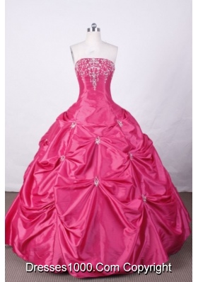Swwet Ball Gown Strapless FLoor-Length Hot Pink Appliques And Beading Quinceanera Dresses