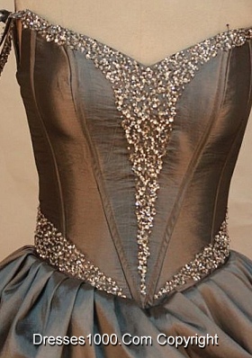 Elegant Ball gown Off the Shoulder Neckline Floor-length Taffeta Brown Quinceanera Dress