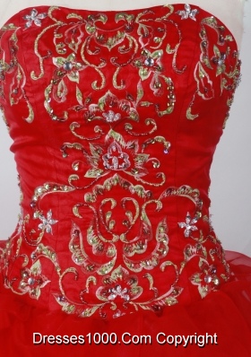 Elegant Ball Gown Strapless Floor-length Red Quinceanera Dresses