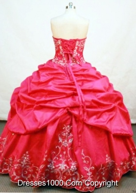 Elegant Ball Gown Strapless Floor-length Taffeta Red Quinceanera Dresses