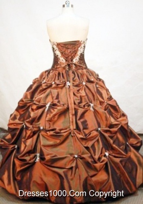 Formal Ball Gown Strapless Floor-length Taffeta Brown Quinceanera Dress