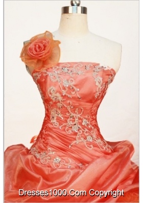 Gorgeous Ball gown One shoulder neck Floor-length Taffeta Orange Quinceanera Dress