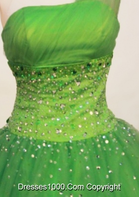 Gorgeous Ball gown One Shoulder Neck Floor-length Tulle Spring Green Quinceanera Dress