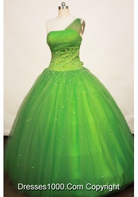 Gorgeous Ball gown One Shoulder Neck Floor-length Tulle Spring Green Quinceanera Dress
