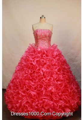 Luxurious Ball gown Strapless Floor-length Organza Red Quinceanera Dress