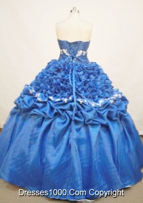 Luxurious Ball Gown Strapless Floor-length Taffeta And Organza Blue Quinceanera Dress