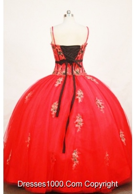 Modest Ball Gown Strap Floor-length Tulle Red Quinceanera Dresses