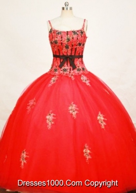 Modest Ball Gown Strap Floor-length Tulle Red Quinceanera Dresses