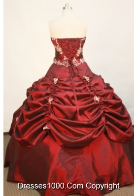 Popular Ball Gown Strapless Floor-length Taffeta Wine Red Quinceanera Dress