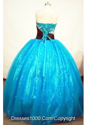 Popular Ball Gown Strapless Floor-length Tulle Aqua BlueQuinceanera Dresses