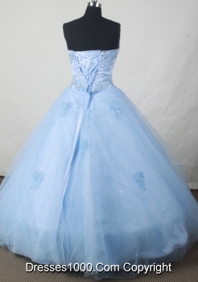 Popular Ball Gown Sweetheart Floor-length Baby Blue Organza Beading Quinceanera Dress