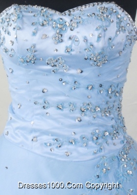 Popular Ball Gown Sweetheart Floor-length Baby Blue Organza Beading Quinceanera Dress