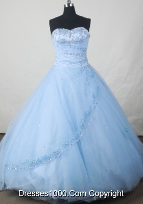 Popular Ball Gown Sweetheart Floor-length Baby Blue Organza Beading Quinceanera Dress
