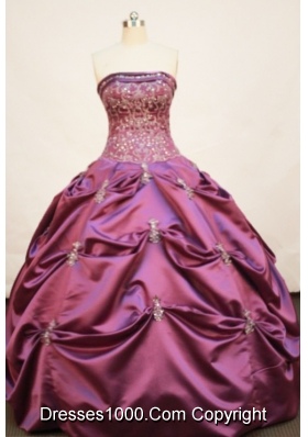 Pretty Ball gown Strapless Floor-length Taffeta Fuchsia Quinceanera Dress