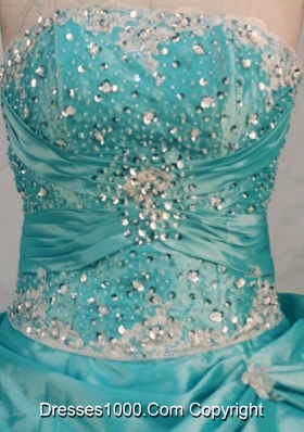 The super hot ball gown strapless floor-length taffeta beading aqua blue quinceanera dresses