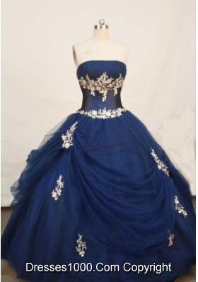 Wonderful Ball gown Strapless Floor-length Navy Blue Quinceanera Dress