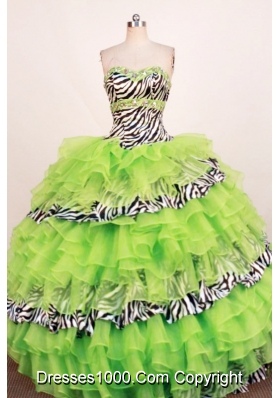 Beautiful Ball Gown Sweetheart Neck Floor-Length Spring Green Beading Quinceanera Dress