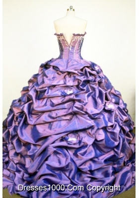 Classical  Strapless Floor-Lengtrh Purple Appliques and Hand Flower Quinceanera Dress