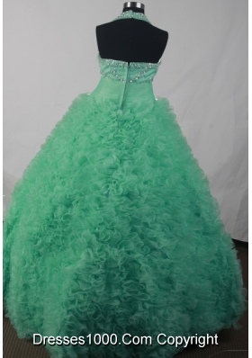 Elegant Ball Gown Halter Top Neck Floor-length Green Dress