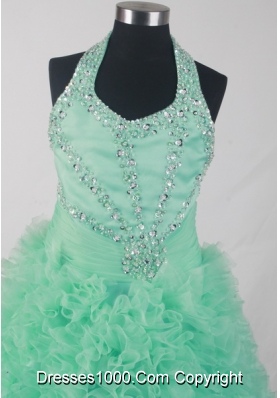 Elegant Ball Gown Halter Top Neck Floor-length Green Dress