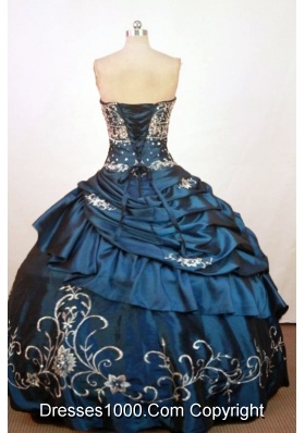 Exquisite Ball Gown Strapless Floor-Length Blue Beading and Embriodery Quinceanera Dress