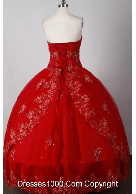 Formal Ball Gown Strapless Floor-length Red Quinceanera Dress