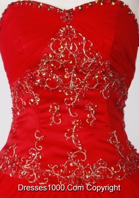 Formal Ball Gown Strapless Floor-length Red Quinceanera Dress