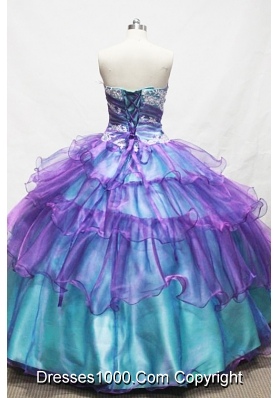 Gorgeous Ball Gown Sweetheart Floor-length Teal Appliques Quinceanera dress