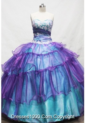 Gorgeous Ball Gown Sweetheart Floor-length Teal Appliques Quinceanera dress