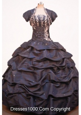 Modest Ball Gown Strapless Floor-length Brown Taffeta Jacket Quinceanera dress