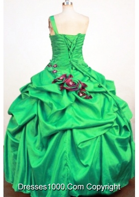 Perfect Ball Gown One Shoulder Neck Floor-Length Spring Green Beading and Appliques Quinceanera Dresses