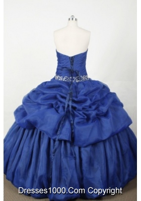 Popular Ball Gown Strapless Floor-length Blue Embroidery Quinceanera dress