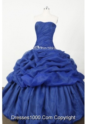 Popular Ball Gown Strapless Floor-length Blue Embroidery Quinceanera dress