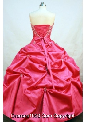 Popular Ball Gown Strapless Floor-length Red Taffeta Beading Quinceanera dress