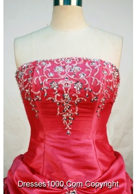 Popular Ball Gown Strapless Floor-length Red Taffeta Beading Quinceanera dress