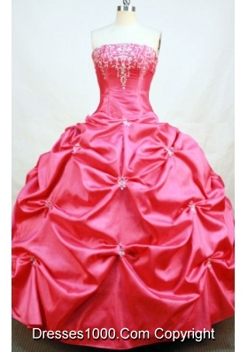 Popular Ball Gown Strapless Floor-length Red Taffeta Beading Quinceanera dress
