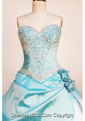 Popular Ball Gown Sweetheart Neck Floor-Length Light Blue Beading Quinceanera Dresses