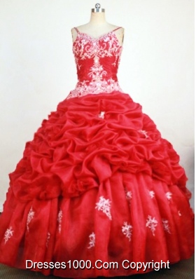 Sweet Ball Gown Straps Floor-Length RedBeading and Appliques Quinceanera Dresses