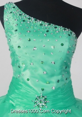 Romantic Ball Gown One Shoulder Neck Floor-length Green Quinceanera Dress