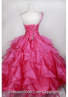 Luxurious Ball Gown One Shoulder Floor-length Hot Pink Quinceanera Dress
