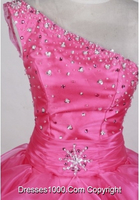 Luxurious Ball Gown One Shoulder Floor-length Hot Pink Quinceanera Dress