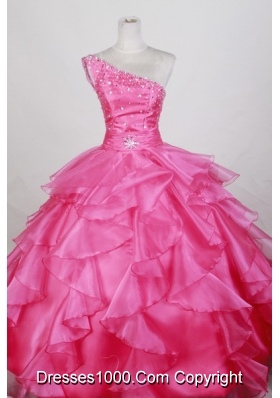 Luxurious Ball Gown One Shoulder Floor-length Hot Pink Quinceanera Dress