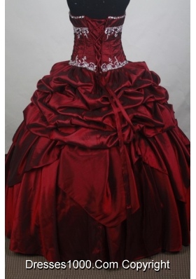 Modest Ball Gown Strapless Floor-length Burgundy Quincenera Dresses