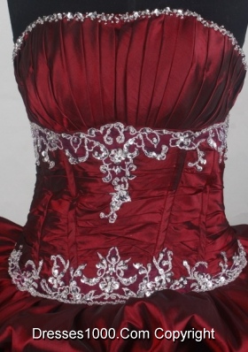 Modest Ball Gown Strapless Floor-length Burgundy Quincenera Dresses