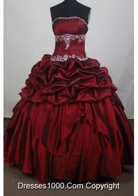 Modest Ball Gown Strapless Floor-length Burgundy Quincenera Dresses