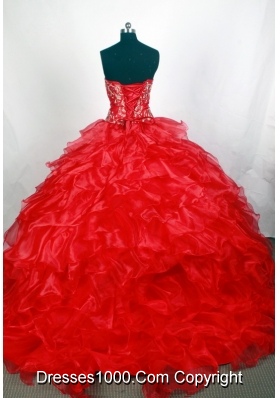 Beauty Ball Gown Strapless Brush Red Quincenera Dresses